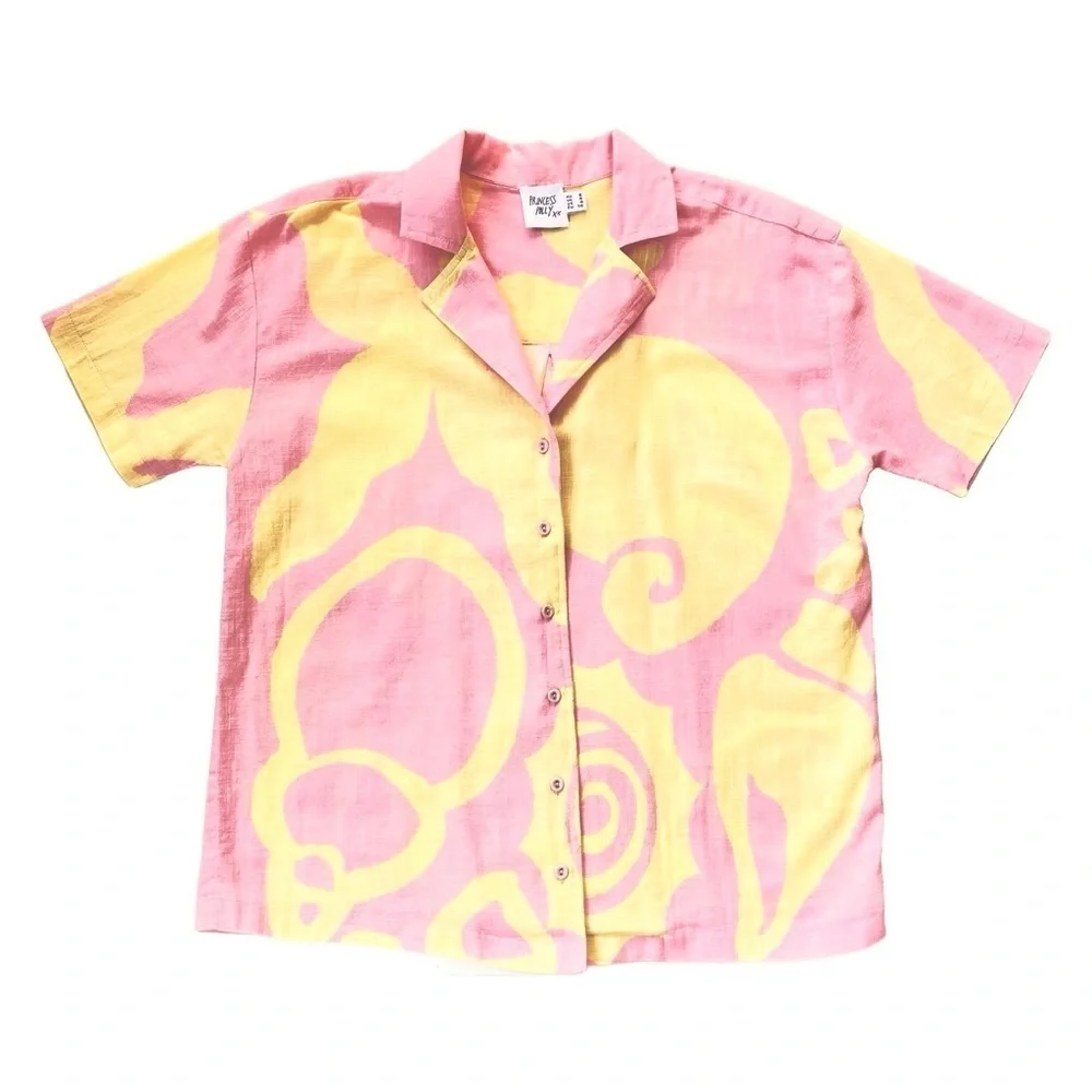 Princess Polly Lightweight Cotton Shirt, Pink/Yellow, Relaxed Fit, Size 4 - Picture 3 of 7